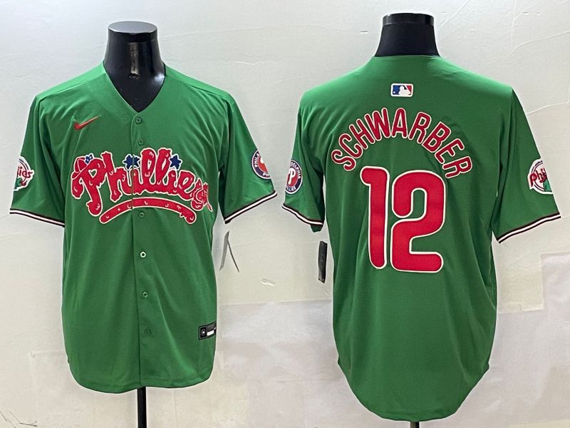 Men Philadelphia Phillies #12 Schwarber Green Fourth generation Joint Name Nike 2025 MLB Jersey style 1